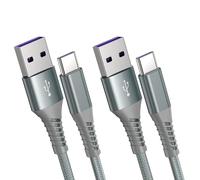 GlasFlength Cavo USB C 2m, 2 Pezzi Cavo Tipo C di Ricarica Rapida 3A Nylon Intrecciato Cavo USB Type-C per Samsung Galaxy S23/S22/S21 Pixel Xiaomi Huawei Google Pixel Xepria XZ(Grigio)