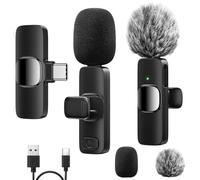 GlasFlength Microfono Wireless per iphone15 16/Android/Laptop, Microfono Lavalier Wireless Plug&Play Riduzione del Rumore USB-C Mic Mini per pegistrazione Video Live Steam and Tik Tok (2 Mic)
