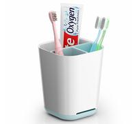 GlasFlength Porta Spazzolino Dentifricio, Organizer Portaspazzolino Elettrico da Bagno Spazzolino da Denti Staccabile Stand con Fondo Antiscivolo 2 Scomparti Regolabile per Il Bagno (Blu)