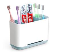 GlasFlength Porta Spazzolino Dentifricio, Organizer Portaspazzolino Elettrico da Bagno Spazzolino da Denti Staccabile Stand con Fondo Antiscivolo 2 Scomparti Regolabile per Il Bagno (Blu)