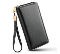 GlasFlength Portafoglio lungo in pelle da donna con protezione RFID, porta carte di credito stesse dimensioni, classico (nero)