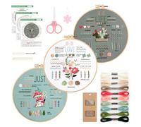 GlasFlength Set da ricamo per adulti, set da ricamo per principianti, motivo floreale, piante, kit per punto croce, set con telaio in plastica, istruzioni e strumenti per il ricamo fai da te (CX1103)