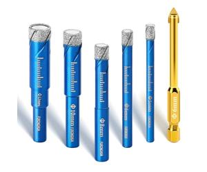 GlasFlength Set Punte Trapano Diamantate, 5 Pezzi 5/6/8/10/12mm +1 Pezzi 6mm Trapano Punte Diamantate Carburo Brasate Sottovuoto per Granito, Marmo, Muratura, Cemento, Piastrelle, Ceramica, Vetro