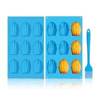 GlasFlength Stampi per Madeleines in Silicone, 2 Pezzi Stampo Madeleine 9 Cavità Antiaderente Madeleine Stampo da Forno con Spazzola per Madeleine Biscotti Caramelle Cioccolato Torta (blu)