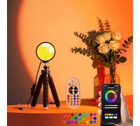 GlasFlength Sunset Lamp, 16 Milioni Colori Lampada da Tramonto Telecomandi e controllo APP Sunset Lamp Rotazione a 360° Dimmerabile per Fotografia Selfie Camera da Letto Decorazione del Soggiorno