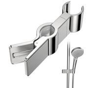 GlasFlength Supporto Soffione Doccia, Supporto Doccia Saliscendi in Lega di Zinco Regolabile a 45° Supporto per Doccia Adatto per Asta Doccia da Diametro 15-28 mm Senza Foratura (Argento)