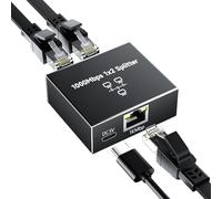 GlasFlength Switch Ethernet 2 Porte 1000Mbps Alluminio Sdoppiatore Ethernet Gigabit Splitter Etherne t RJ45 1 a 2 Switch LAN con Cavo di Alimentazione USB-C per Computer HUB Switc h Set-top Box TV