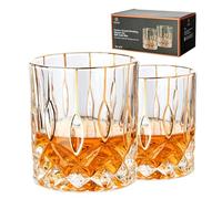 GLASKEY Bicchiere da Whisky in Cristallo con Finiture Dorate,320 ml Bicchiere da Whisky Set di 2, Perfetto per Scotch Bourbon Rocks Cognac Vodka Gin Tequila Rum Liquor, Regali di per Uomini