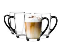 Glasmark KROSNO 1992 Bicchiere da caffè Bicchiere da caffè con manico Tazza in vetro da tè 300 ml Vetro robusto lavabile in lavastoviglie Manico nero lucido