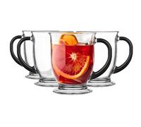 Glasmark KROSNO 1992 Kubas Bicchieri da caffè Set di 4 con Manico Nero Cappuccino Bicchieri da caffè freddo Tazze Lavabili in lavastoviglie 4x400 ml