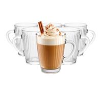 Glasmark KROSNO 1992 Set di Bicchieri da Caffè 200 ml - Bicchiere da Espresso Lungo, Cappuccino, Tè, Matcha - Tazze in Vetro con Manico - Scanalate - Lavabili in Lavastoviglie 6 Pezzi