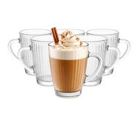 Glasmark KROSNO 1992 Set di Bicchieri da Caffè 250 ml - Bicchiere da Latte Macchiato, Cappuccino, Tè, Matcha - Tazze in Vetro con Manico - Scanalate - Lavabili in Lavastoviglie 6 Pezzi