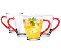 Glasmark KROSNO, 220ml, set da 4, set di bicchieri, bicchieri in vetro con manico, orecchio colorato, bicchiere, tazza, tazza in vetro con cornetta, lavabile in lavastoviglie