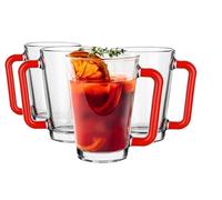 Glasmark KROSNO, 250ml, set da 4, set di bicchieri, tazze di vetro, bicchieri in vetro con manico, orecchio colorato, bicchiere, tazza, tazza di vetro con cornetta, lavabile in lavastoviglie
