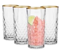 Glasmark Krosno set di 4 bicchieri da cocktail da 0,3 litri, bicchieri da cocktail, bicchieri da acqua, lavabili in lavastoviglie, bicchieri per bambini, bicchieri piccoli, bicchieri da succo, bordo dorato, 4 x 300 ml