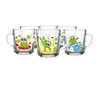 Glasmark KROSNO - Set di 6 bicchieri per bambini, motivo rana, 220 ml, set da 6, bicchieri per bambini, bicchieri con auricolari, lavabili in lavastoviglie