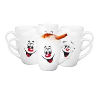 Glasmark Krosno - Set di 6 tazze da caffè in ceramica con manico, motivo: sorriso divertente, 300 ml