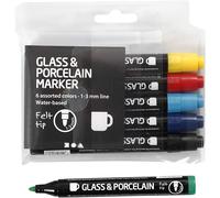 Glass and Porcelain Pens, 1-3 mm line, standard colours, Semi opaque, 6asstd
