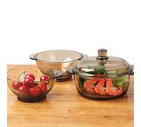 Glass Bowl Salad Bowl Binaural Bowl Tableware Set Brown Crystal Glass Pot Three-Piece Set One Pot Two Bowls Suitable for Home Use