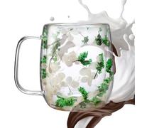 Glass Coffee Mug - 250ml, 390ml, Clear Tea Cup - Elegant Dried Flower Design | Heat Resistant Glass Beverage Mug For Cappuccino, Latte, Cold Drinks & Everyday Kitchen Use