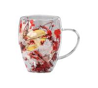Glass Double Wall Coffee Mug, Creative Floral Cup, Insulated Beverage Glass, Heat Resistant Transparent Design with Dried Flowers, Use for Coffee Tea Chocolate Milk Juice Drinks