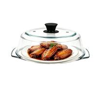 Glass Heating Lid - Convenient Handle Grip, Easy Wash Barrier, Clear Tempered Plate, Heat Resistant Top | Use For Oven Bowls Plates Cooking Heating Warming Steaming Vegetables Food