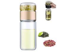 Glass Infuser Tea Cup, 3-in-1 Design with Built-in Filter, Double Layer Insulated Tea Bottle with Lid, Portable Loose Leaf Tea Steeper for Home Travel Office Use
