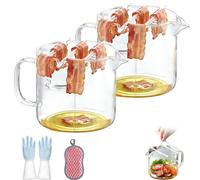 Glass Microwave Bacon Cooker with Lid - Splatter-Free Bacon Grill with Grease Drain - 2.1L/74Oz Large Borosilicate Glass Bacon Tray for Crispy Breakfast, Heat Resistant & Dishwasher Safe (2Pcs)