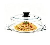Glass Microwave Cover for Food - Clear Heating Reusable Lid with Silicone Handle | Microwave Splatter Cover Glass - Vented Microwâve Mat for Oven Bowls Plates | Cooking Heating Warming Steaming