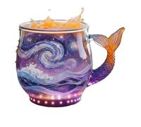 Glass Mug - Elegant Embossed 3D Mermaid Tail Drinkware, High Clarity Heat Resistant Glass Coffee Cup Design, Artistic Sculpted Beverage Vessel Structure, Comfortable Grip Transparent Style | Home Tea