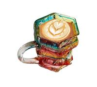 Glass Mugs - 191ml 8.5cm, Book Stack Coffee Cup, 3D Painted Design | Gradient Color, Heat Resistant Glassware, Gradient Beverage Mug For Latte, Cappuccino, Cold Brew, Home, Office, Study Room