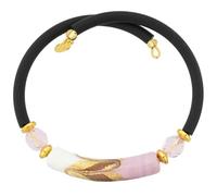 Glass Of Venice Bracciale regolabile in vetro di Murano con onda dorata, con fascia in filo rivestito in gomma e perla centrale foderata in foglia d'oro, fatto a mano a Venezia, Italia