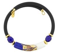 Glass Of Venice Bracciale regolabile in vetro di Murano con onda dorata, con fascia in filo rivestito in gomma e perla centrale rivestita in foglia d'oro, fatto a mano a Venezia, Italia