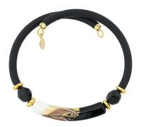 Glass Of Venice Bracciale regolabile in vetro di Murano con onda dorata - nero con fascia in filo rivestito di gomma e perla centrale foderata in foglia oro, fatto a mano a Venezia, Italia