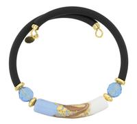 Glass Of Venice Bracciale regolabile in vetro di Murano con onde dorate - blu acqua con fascia in filo rivestito in gomma e perla centrale foderata foglia oro, fatto a mano a Venezia, Italia