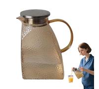 Glass Pitcher with Lid, Hammer Pattern Kettle, Splash Proof Drink Server, 5.12x3.54x7.8 Inches, Wide Mouth for Tea, Cold Juice, Milk, Outdoor Travel, Kitchen, Party Hosting Use
