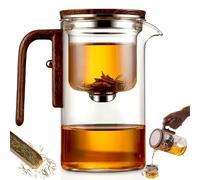 Glass Pot,Magnetic Tea Pot with Infusers,Water Separation Glass Teapot with Wooden Handle,One-Click Tea Drinking with Filter for Loose Teas & Blooming Teas (600ml/21Oz)