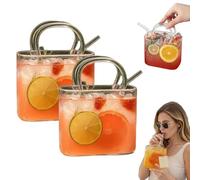 Glass Purse for Drinks, 26oz Unique Purse Drinking Glass Bags with Integrated Handle, Fish Bowl Vase for Flower, Funky Wine Glass Bag, Aesthetic Gifts for Women, Party, Bar (2Pcs)