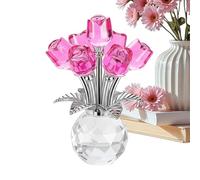 Glass Rose, Gift Ideal for Special Occasions - 3D Crystal Artificial Flower Figurine, Multicolor Romantic Rose with Display Base | Collectible Desktop Decoration for Home Office, Valentine, New Year