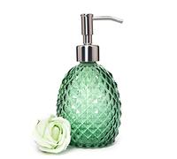 Glass Soap Dispenser with Stainless Steel Pump, 12oz Clear Dish Soap/Hand Soap/Laundry Soap/Lotion Dispenser, Refillable Liquid Dispenser for Bathroom Kitchen Shower (Green)
