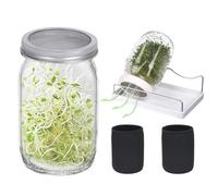 Glass Sprouting Lids, 2 pezzi da 950 ml Complete Jar Sprouting Kit - Germinating Jar Kit per Growing Broccoli, Alfalfa, Mung Beans, and More (Seeds not Included)
