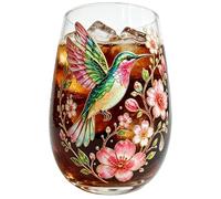 Glass Tea Cup - 300ml Bird and Flower Pattern Water Mug, Transparent Borosilicate Floral Print Beverage Tumbler, Heat-resistant Clear Glassware Botanical Design Goblet | Vintage Handle Tableware For C