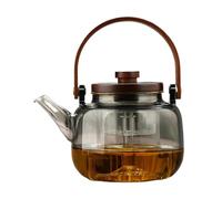 Glass Teapot 1L Clear Pitcher With Lid And Wooden Scald-proof Handle