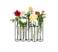 Glass Test Tubes Vase with Stand for Flowers, Black Hinged Bud Vase with Metal Stand Racks Hydroponic Set of 5, Adjustable Pipe Plant Vases Display Set for Table Centerpieces Wedding Decoration