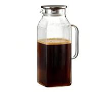 Glass Water Pitcher - 2000 ml Water Caraffa Container | Calore Resistant Large Clear Jug With Handle, Wateer Caraffa Container For Beverage Liquids Refrigerator Kitchen Home Camping Picnic Summer