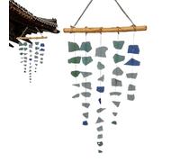Glass Wind Chime, Handmade Glass & Driftwood Bell Decoration, Elegant Coastal Hanging Ornament for Sunlight Lovers, Yard, Terrace, Sunroom, Window, Garden, Patio, Porch, Beach Decor