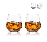 Glasseam Bicchieri da Whisky Diamond Set di 2 Bicchieri da Whisky Inclinati 300ml Bicchiere da Whisky Look Moderno per Uomo, Donna, papà, Marito, Amici, Bicchieri per Bourbon/Rum/Bar Tumbler