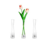 Glasseam Glass Handmade Tall Thin Flower Vase 3Pcs 20cm Modern Single STEM Narrow Clear Vases Living Room Table Centrepiece Slim Cylinder Home Decor for Wedding Ornaments Pampas Grass Tulip Rose