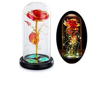 Glasseam La Bella E La Bestia Rosa In Cupola Di Vetro Con Luci A LED Bianche Calde Fiori Di Cristallo Eterni Incantati Per Sempre Regalo Di Compleanno Per Lei Per L'anniversario