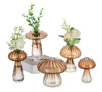 Glasseam Piccolo Vaso a Fungo per Decorazione: Vasi di Vetro per Fiori Piante Erbe - Mini Stazione di Propagazione Marrone per Casa Soggiorno Tavolo Cucina come Regalo per Mamma Amante delle Piante